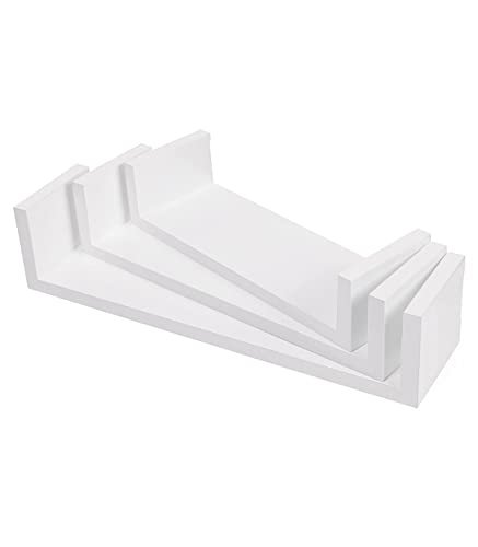 SONGMICS vegghylle, med usynlig montering - hvit hyglans MDF (sett med 3)