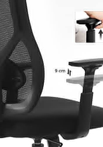 SONGMICS kontorstol, svingbar, vippefunksjon, justerbar korsryggsttte, armlener - mesh og svart polyester