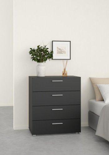 TVILUM Pepe Kommode, m. 4 Schubladen - schwarze Folie und Kunststoff