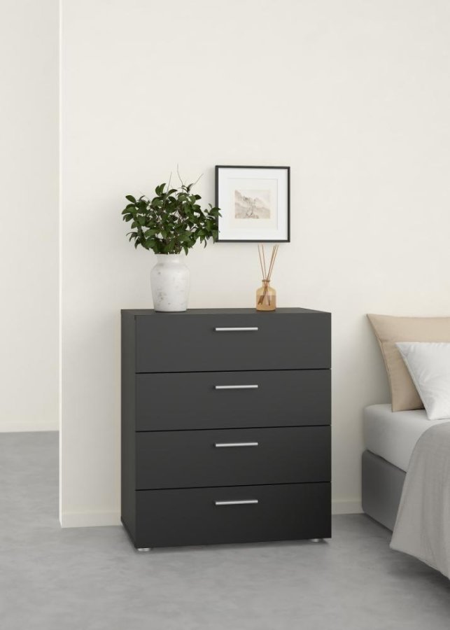 TVILUM Pepe Kommode, m. 4 Schubladen - schwarze Folie und Kunststoff