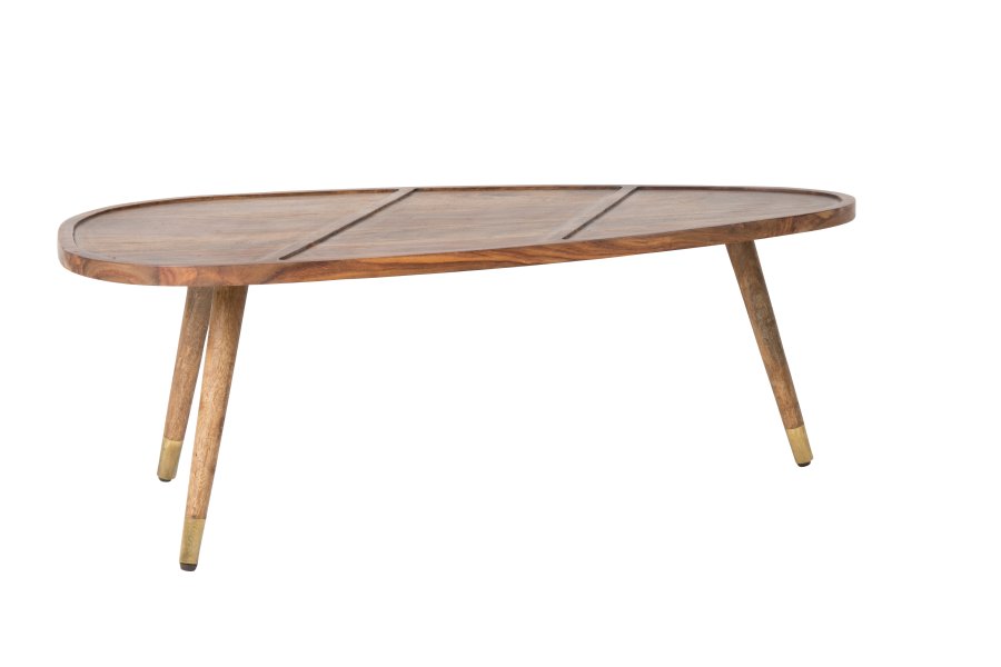 DUTCHBONE Sham salongbord, ovalt - brunt sheesham-tre og messingstl (sett med 2)