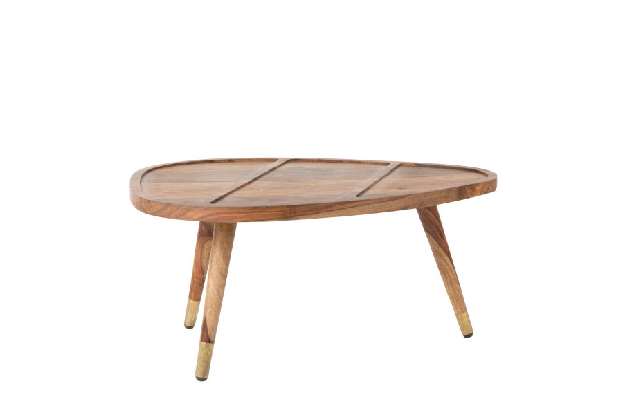 DUTCHBONE Sham salongbord, ovalt - brunt sheesham-tre og messingstl (sett med 2)