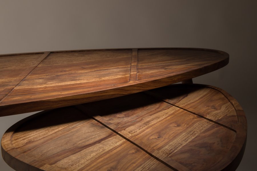 DUTCHBONE Sham salongbord, ovalt - brunt sheesham-tre og messingstl (sett med 2)