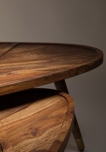 DUTCHBONE Sham salongbord, ovalt - brunt sheesham-tre og messingstl (sett med 2)