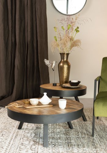 WHITE LABEL LIVING Suri salongbord, stort, rundt - naturlig teak og metall (74)