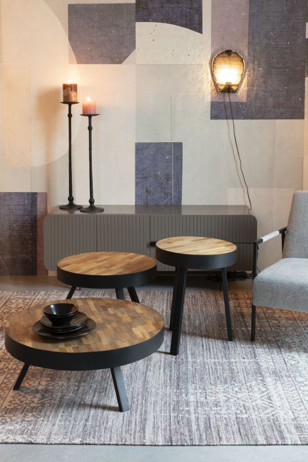 WHITE LABEL LIVING Suri salongbord, stort, rundt - naturlig teak og metall (74)