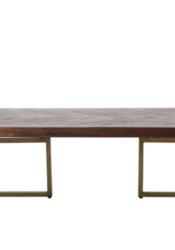 DUTCHBONE Class Couchtisch, Fischgrätmuster, rechteckig – braunes Holz und goldener Stahl (120x60)