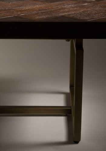 DUTCHBONE Class Couchtisch, Fischgrätmuster, rechteckig – braunes Holz und goldener Stahl (120x60)