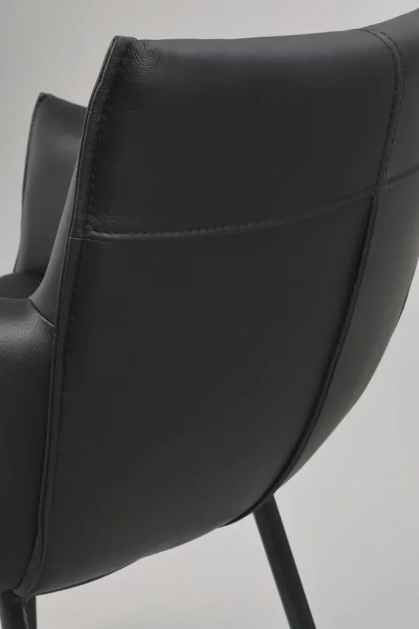 ROWICO Hinckley spisebordstol, m. armlener - svart skinn og sort metall