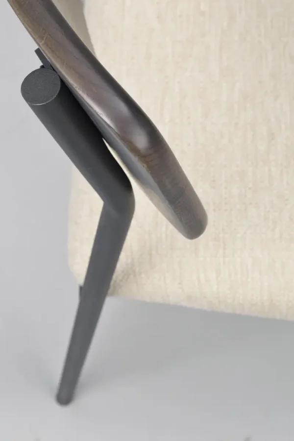 ROWICO Maymont spisestuestol, stablebar - lys beige stoff, brun eik og svart metall