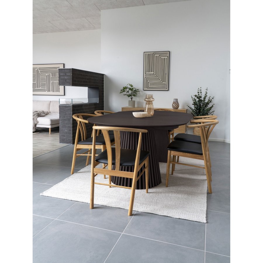 HOUSE NORDIC Osaka spisebord - Spisebord, eikefiner, svart, inkludert to ileggsplater<br>120x120-160-200x75 cm