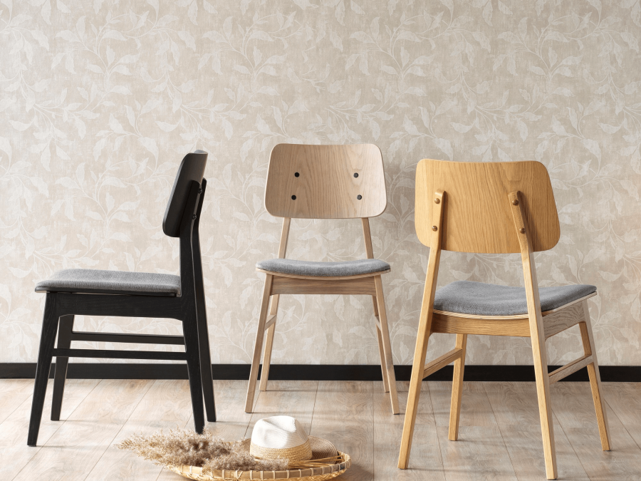 ROWICO Nagano spisebordsstol - mrkegr polyester og sort eg