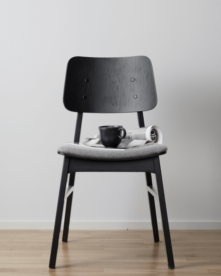 ROWICO Nagano spisebordsstol - mrkegr polyester og sort eg