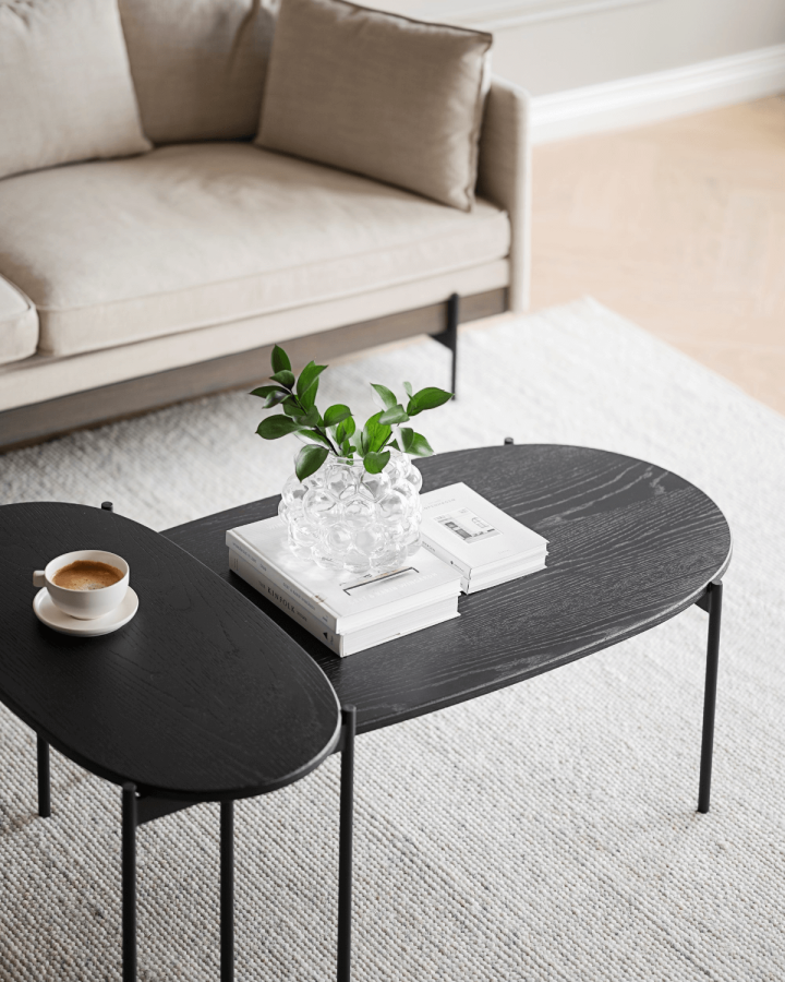 ROWICO oval Skye sofabord - sort egetrsfiner og metal (80x40)