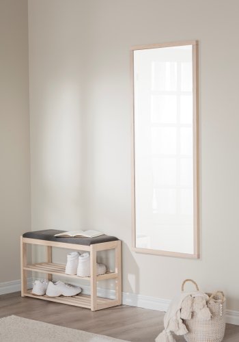 ROWICO Confetti bnk med skohylder - mrkegr stof og hvidpigmenteret eg (80x30)