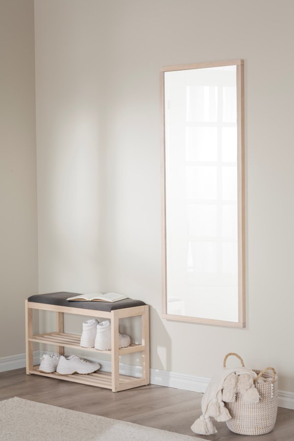 ROWICO Confetti bnk med skohylder - mrkegr stof og hvidpigmenteret eg (80x30)