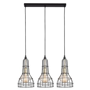 TK Lang loftlampe, m. 3 skrme - sort metal