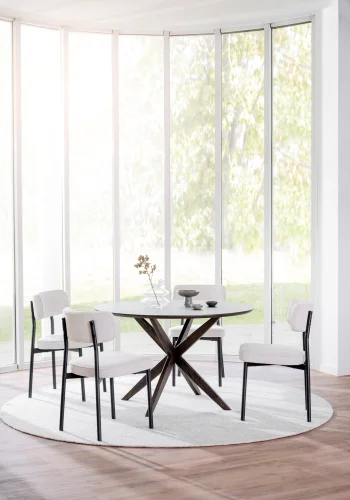 ROWICO Paisley spisebordstol - lys beige RPET-stoff og sort metall