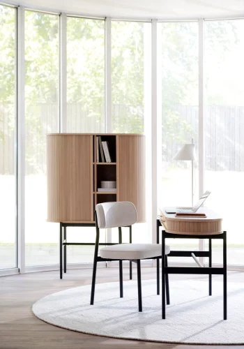 ROWICO Paisley spisebordstol - lys beige RPET-stoff og sort metall