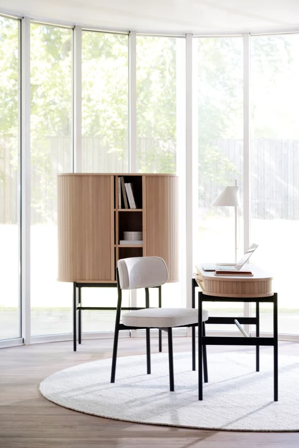 ROWICO Paisley spisebordstol - lys beige RPET-stoff og sort metall