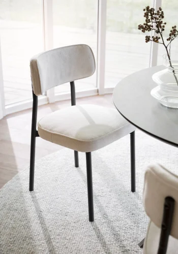 ROWICO Paisley spisebordstol - lys beige RPET-stoff og sort metall