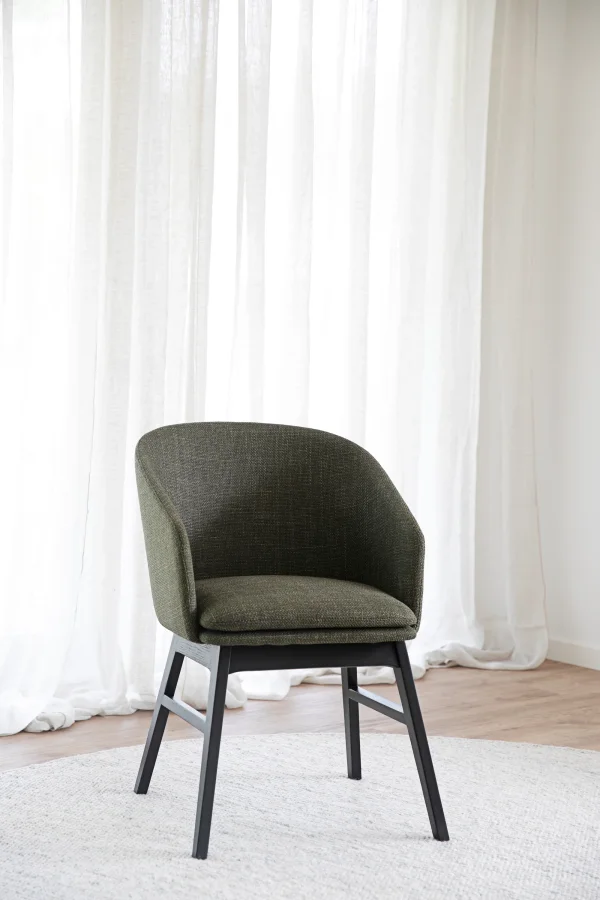 ROWICO Windham lnestol, m. armln - grn polyester og sort egetr
