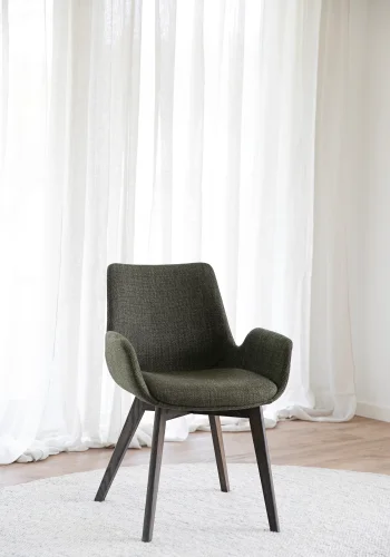 ROWICO Drimsdale lenestol, med armlener - grnn polyester og brun eik