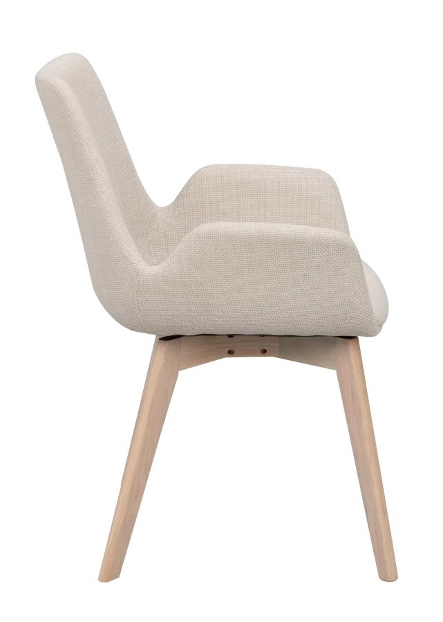 ROWICO Drimsdale lenestol, med armlener - beige polyester og hvitpigmentert eik