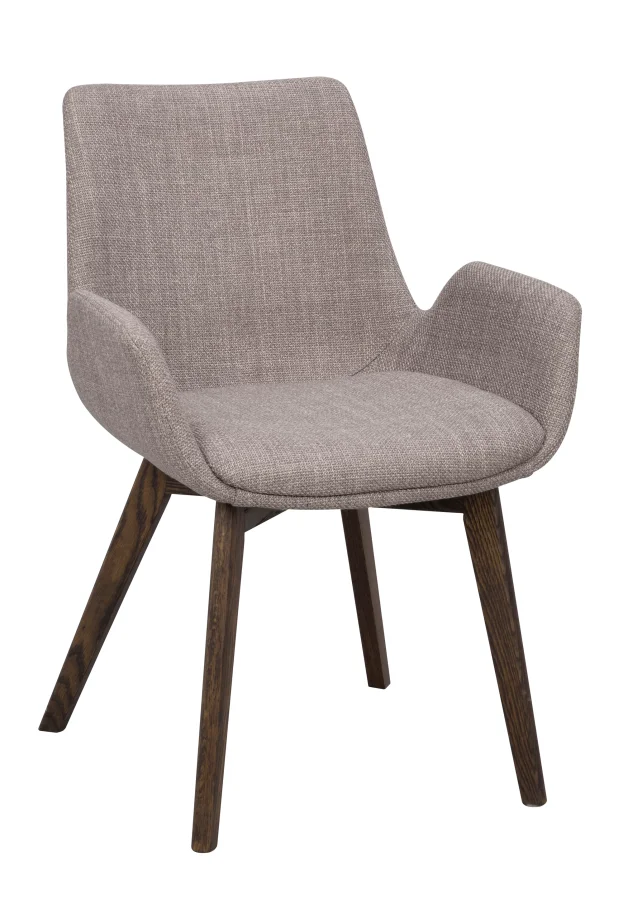 ROWICO Drimsdale lenestol, m. armlener - gr polyester og brun eik