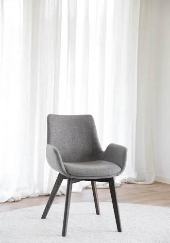 ROWICO Drimsdale lenestol, m. armlener - gr polyester og brun eik