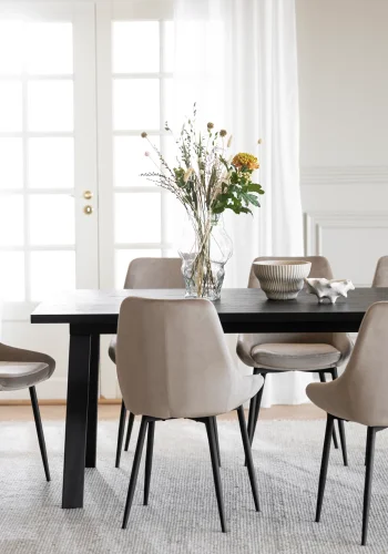 ROWICO Winnipeg spisebord, med uttrekk - svart eikefiner og svart metall (200x100)