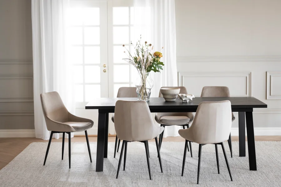 ROWICO Winnipeg spisebord, med uttrekk - svart eikefiner og svart metall (200x100)