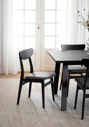 ROWICO Winnipeg spisebord, med uttrekk - svart eikefiner og svart metall (200x100)