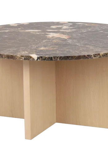 ROWICO Brooksville sofabord, rund - brun marmor og hvidpigmenteret egefinér (90)