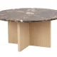 ROWICO Brooksville sofabord, rund - brun marmor og hvidpigmenteret egefinér (90)
