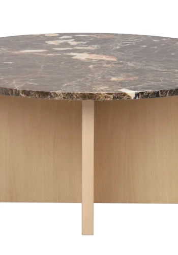 ROWICO Brooksville sofabord, rund - brun marmor og hvidpigmenteret egefinér (90)
