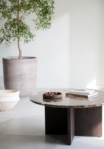 ROWICO Brooksville sofabord, rund - brun marmor og brun egefinér (90)