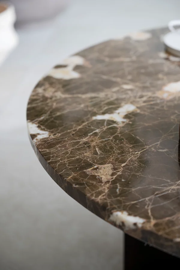 ROWICO Brooksville sofabord, rund - brun marmor og brun egefinér (90)