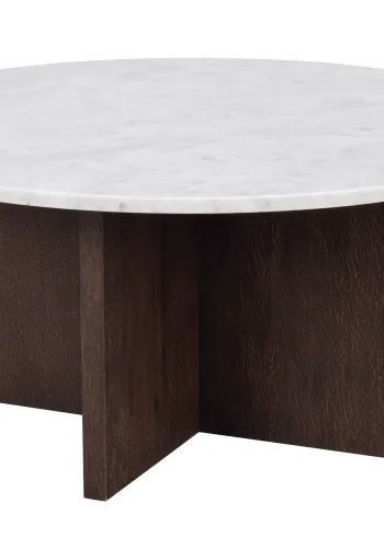 ROWICO Brooksville sofabord, rund - hvid marmor og brun egefinér (90)
