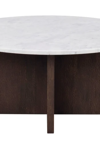ROWICO Brooksville sofabord, rund - hvid marmor og brun egefinér (90)