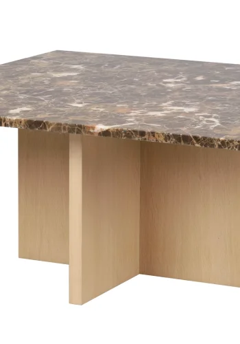 ROWICO Brooksville sofabord, kvadratisk - brun marmor og hvidpigmenteret egefinér (90x90)