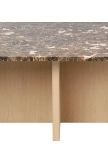 ROWICO Brooksville sofabord, kvadratisk - brun marmor og hvidpigmenteret egefinér (90x90)