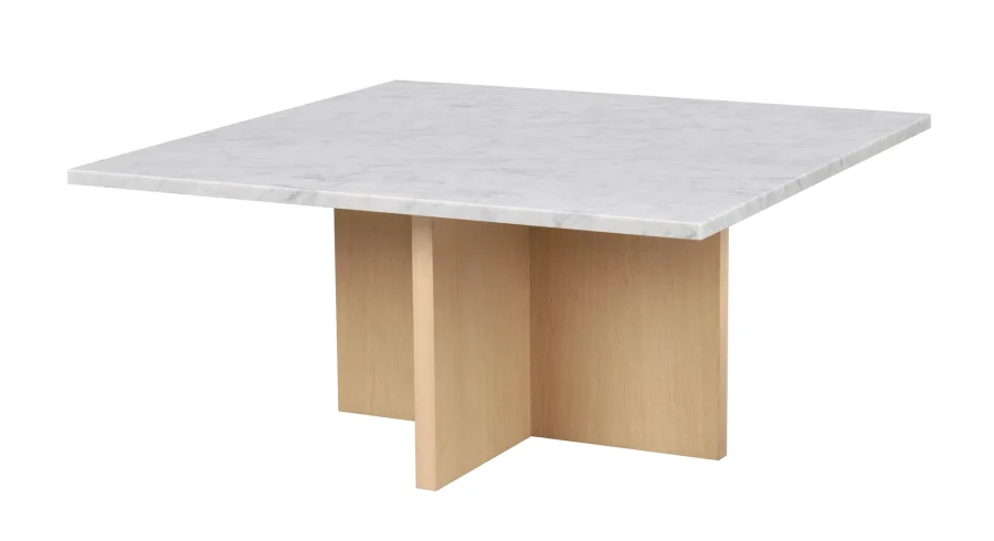 ROWICO Brooksville sofabord, kvadratisk - hvid marmor og hvidpigmenteret egefinér (90x90)