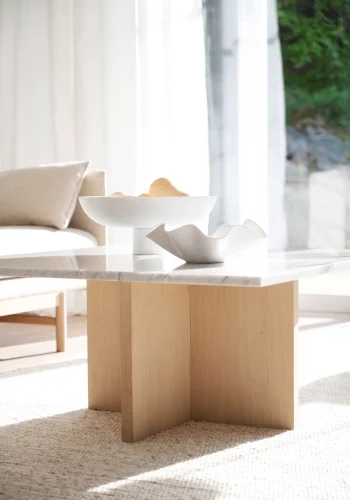 ROWICO Brooksville sofabord, kvadratisk - hvid marmor og hvidpigmenteret egefinér (90x90)