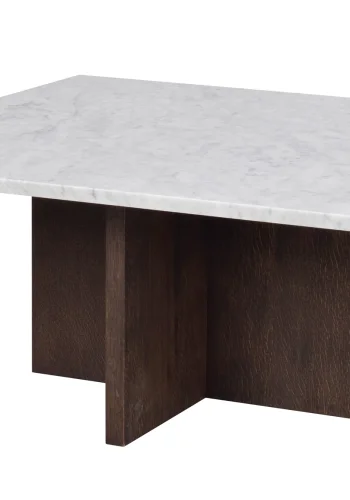 ROWICO Brooksville sofabord, kvadratisk - hvid marmor og brun egefinér (90x90)