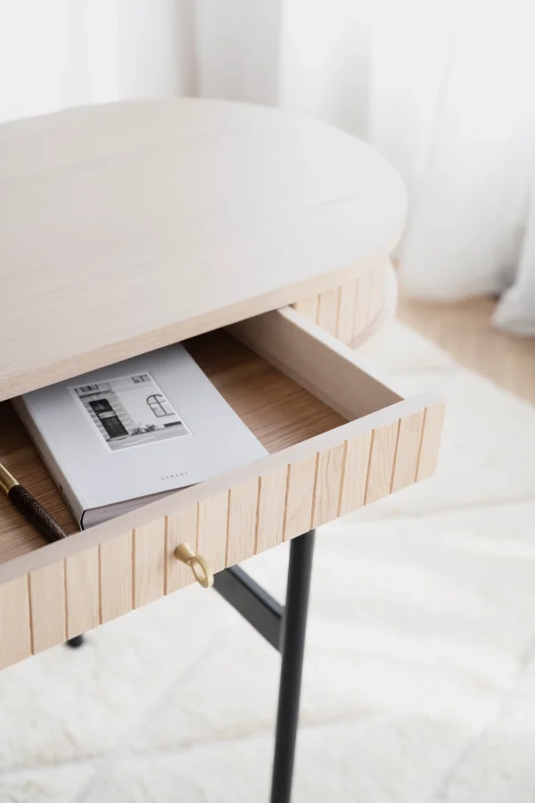 ROWICO Haddington konsollbord, m. 2 skuffer - hvitpigmentert eikefiner og svart metall (142x47)