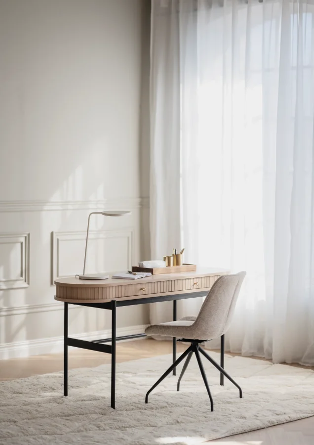 ROWICO Haddington konsollbord, m. 2 skuffer - hvitpigmentert eikefiner og svart metall (142x47)