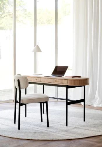 ROWICO Haddington konsollbord, m. 2 skuffer - hvitpigmentert eikefiner og svart metall (142x47)