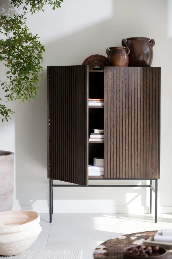 ROWICO Halifax skap, m. 2 drer og 2 hyller - brun eikefiner og sort metall