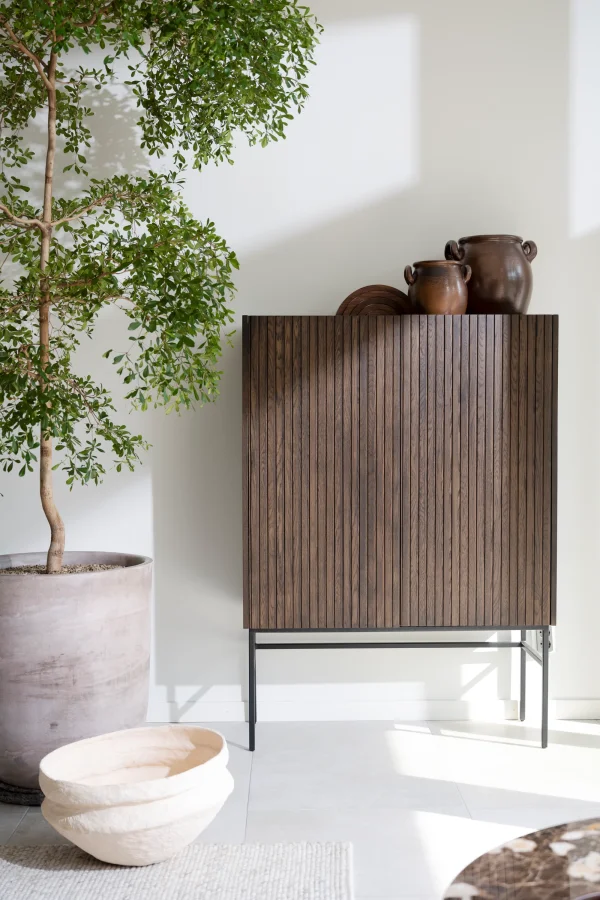 ROWICO Halifax skap, m. 2 drer og 2 hyller - brun eikefiner og sort metall